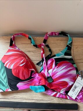 Tropical Floral Underwire Bikini Top - Pink, Red, Teal NWT